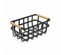 LIN HOME XZ-23324 Cesta Organizadora de Metal con Asas de Madera - Cesta Decorativa Blanca 22×22×6 cm, Ideal para Cocina, Frutas, Pan o Baño - Diseño Moderno y Minimalista