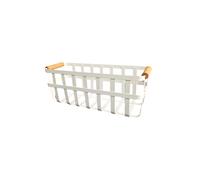 LIN HOME XZ-23324 Cesta Organizadora de Metal con Asas de Madera - Cesta Decorativa Blanca 22×22×6 cm, Ideal para Cocina, Frutas, Pan o Baño - Diseño Moderno y Minimalista