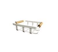 LIN HOME XZ-23324 Cesta Organizadora de Metal con Asas de Madera - Cesta Decorativa Blanca 22×22×6 cm, Ideal para Cocina, Frutas, Pan o Baño - Diseño Moderno y Minimalista