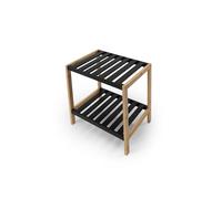LIN HOME XZ-23461 Estantería de 2 Niveles con Marco de Bambú y Baldas de Tablones Negros, Estante Organizador Vertical para Salón, Cocina, Dormitorio y Oficina 40x35x28cm