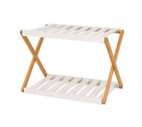 LIN HOME XZ-24509 Estante Zapatero de 2 Niveles Plegable de Bambú 28x37.5x33cm Blanco - Organizador Portátil para Calzados Sin Instalación, Zapatero para Pasillos