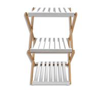 LIN HOME XZ-24510 Estante Zapatero de 3 Niveles Plegable de Bambú 28x37.5x63.5cm Blanco - Organizador Portátil para Calzados Sin Instalación, Zapatero para Pasillos