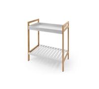 LIN HOME XZ-24518 Zapatero de 2 Niveles 52.5x30x56cm de Madera y Bambú - Estantería Multiuso con 2 Estantes para Entrada de Casa Color Blanco