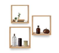 LIN HOME XZ-24972 Juego de 3 Marcos Decorativos de Madera Natural para Colgar en la Pared, Estanterías de Pared con Marco de Madera Maciza, para Salón, Dormitorio, Pasillo, Oficina y Entrada