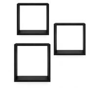 LIN HOME XZ-24975 Set de 3 Estantes Flotantes de Madera, Diseño Cuadrado Minimalista, 30/26,5/23 cm, Organizadores de Pared (Negro)