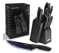 LIN ZHI REN Juego de cuchillos de cocina, afilador integrado, Juego de cuchillos en bloque de 13 piezas para picar, rebanar, cortar en dados y en rodajas, aptos para lavavajillas.
