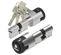 Lince - Cilindro C6 ALARM 30x30 cm | Bombillo de Alta Seguridad Avanzada con Alarma Integrada de 100dB | Anti-Intrusión | Acabados en Latón y Níquel Mate | Incluye 5 Llaves XXL | Acabado níquel