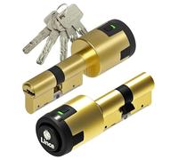 Lince - Cilindro C6 ALARM 40x30 cm | Bombillo de Alta Seguridad Avanzada con Alarma Integrada de 100dB | Anti-Intrusión | Acabados en Latón y Níquel Mate | Incluye 5 Llaves XXL | Acabado latón
