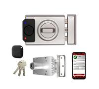 Lince SMARt7930 Cerradura inteligente para puerta - Cerrajo con alarma de 100 dB, control por aplicación, control remoto y llave reversible de alta seguridad - Recargable por USB-C - Color Plata
