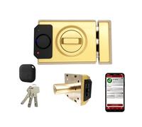 Lince SMARt7930 Cerradura inteligente para puerta - Cerrajo con alarma de 100 dB, control por aplicación, control remoto y llave reversible de alta seguridad - Recargable por USB-C - Color Oro