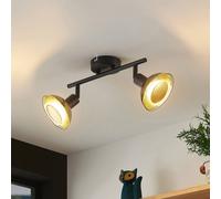 Lindby downlight de techo Erin, negro/oro, 2 luces, cristal