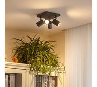 Lindby downlight de techo Jorell, negro, 20 cm, negro, 4 luces.