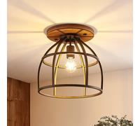 Lindby downlight de techo Rutger, Ø 34 cm, madera, jaula, E27