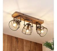 Lindby downlight de techo Rutger, 52cm, 3 luces, madera, jaula, E14