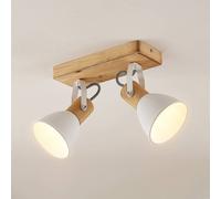 Lindby Downlight Merela, blanco, 28 cm, 2 luces, madera, E14