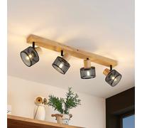 Lindby Evinora downlight de techo, 77 cm, negro, 4 luces, madera