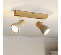 Lindby Filiz foco, 2 luces, 27 cm, madera, hormigón, E14