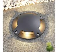 Lindby foco LED de suelo Cormac, 4 luces, Ø 21 cm, IP67
