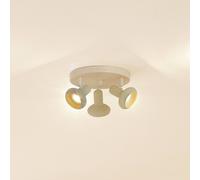 Lindby Huby downlight de techo, 3 luces, crema/verde claro, hierro