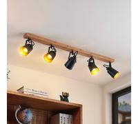 Lindby Kimban downlight de techo, 5 luces, 106 cm, madera, metal