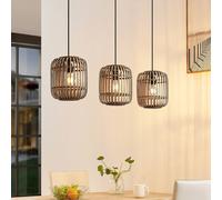 Lindby lámpara colgante Canyana, natural, 3 luces, ratán, 105 cm