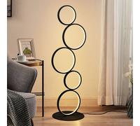 Lindby lámpara de pie LED Jacek, negra, metal, 110 cm, anillos