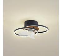 Lindby LED ventilador de techo Lomana, negro, silencioso, CCT