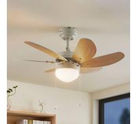 Lindby ventilador de techo Minja, blanco, madera