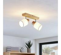 Lindby Wanessa downlight de techo, 39cm, 2 luces, madera, blanco, E14