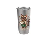 Lindo gato barista amante del café gatito Vaso térmico de acero inoxidable de doble pared