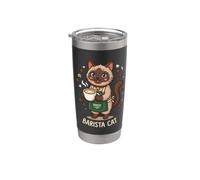 Lindo gato barista amante del café gatito Vaso térmico de acero inoxidable de doble pared