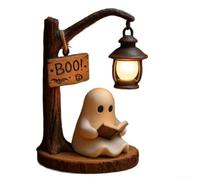 Lindo libro de lectura lámpara de Halloween 3D LED noche luz caliente resplandor decoración mesa resina estatua 15cm blanco