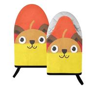 Lindo perro de dibujos animados amarillo rojo 204.4 °C guantes de cocina resistentes al calor y soporte para ollas juego de guantes de cocina para barbacoa 24.1 cm x 15.2 cm, 2 piezas