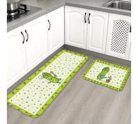 Lindos tapetes de cocina de cactus para suelo, tapetes suaves con patrón de plantas verdes, acolchados con resortes, cómodos, lavables, para fregaderos de cocina, lavadero, baño, 2 unidades