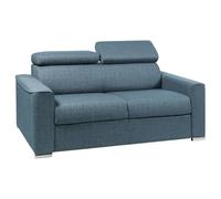 LINEA SOFA Sofá Cama de 2 plazas de Tela Tipo Italiano Vizir - Azul - Cama de 120 cm - Colchón de 14 cm con Memoria de Forma
