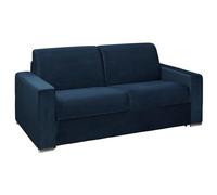 LINEA SOFA Sofá Cama de 3 plazas Tipo Italiano de Terciopelo CALITO - Azul Noche - Cama de 140 cm - Colchón 16 cm con Espuma con Memoria de Forma