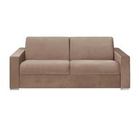 LINEA SOFA Sofá Cama de 4 plazas Tipo Italiano de Terciopelo CALITO - Beige - Cama de 160 cm - Colchón de 18 cm con Memoria de Forma
