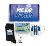 LINFORMAL Pack Regalo Fútbol Mejor Perico con Taza Personalizada, Calcetines, Pharmacoña, Llavero y Caja Regalo, Regalos Originales para Hombre, Cumpleaños y Amigo Invisible