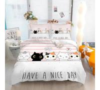 Linfye Funda de Edredón 200x200 Adulto Gato Rosa Juego de Cama 2 Plazas Microfibra Funda de Edredón con Cremallera + 2 Fundas de Almohada 65x65cm