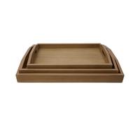 LINHOME XZ-22115-2 Set de 3 Bandejas de Madera Natural Rectangulares, Bandejas de Sirvir con Reborde y Asas Ovaladas, para Cocina, Mesa de Comedor, Desayuno y Salón