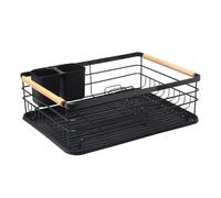 LINHOME XZ-23314 Escurridor de Vajilla de Metal Negro con Bandeja de Drenaje y Porta Utensilios, Estante de Secado de Platos y Cubiertos para Cocina y Barra de Desayuno 43x30.5x14cm