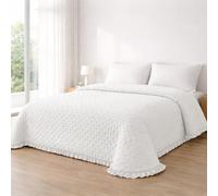 Liniva Home - Colcha Bouti Lavada Termosellada con Volante, SIN Cojines, Ligera para Verano y Entretiempo, 100% Microfibra, Tacto Extra Suave - Modelo Puntitos Elba (Elba - Blanco, Cama 150cm)