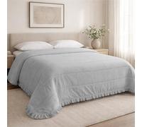 Liniva Home - Colcha Bouti Lavada Termosellada con Volante, SIN Cojines, Ligera para Verano y Entretiempo, 100% Microfibra, Tacto Extra Suave - Modelo Rayas Novara (Novara - Gris Claro, Cama 150cm)