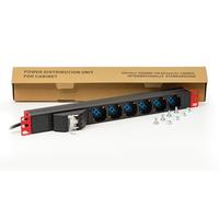 LINK Seguridad y Protección Marca Modelo MULTIPRESA ALIMENTAZIONE per Rack 19 con 6 Prese UNIVERSALI TRIPOLARI/SCHUKO MAGNETOTERMICA con STAFFE Colore Rosso