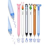 Linkgood 6 bolígrafos borrables de gel borrables con bonitos motivos de animales: mono, panda, elefante, pingüino, cerdo, conejo, tinta de borrado termosensible, regalo para niños (0,7 mm, azul)