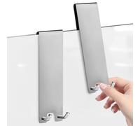 Linkidea - Juego de 2 ganchos de acero inoxidable para puerta de ducha o baño, con almohadilla de esponja antideslizante para puertas de vidrio sin marco (Plateado Largo)