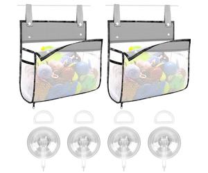 Linkidea Pack de 2 Bolsas Almacenamiento Baño de Malla para Viajes, Organizadores Portátiles con Ganchos de Ventosa, Gran Capacidad para Artículos Tocador, Accesorios de Baño, Ducha, Camping, RV, Gris