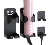 Linkidea - Soporte de pared de acero al carbono para rizador de pelo, paquete de 2, organizador de herramientas para el baño, soporte para plancha de pelo y soporte para enchufe (negro)