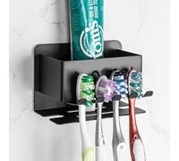 Linkidea Soporte de pared para cepillo de dientes para ducha, 4 ranuras de acero inoxidable adhesivo para cepillo de dientes y colgador de pasta de dientes, organizador compatible con Colgate Extra
