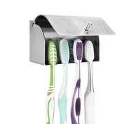 Linkidea - Soporte de Pared para cepillos de Dientes con Tapa para baño y Ducha, Acero Inoxidable, Autoadhesivo, 4 Ranuras
